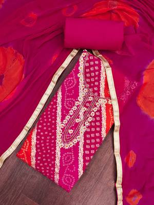 multi unstitched print handwork with bandhani printed dupatta dress material 4