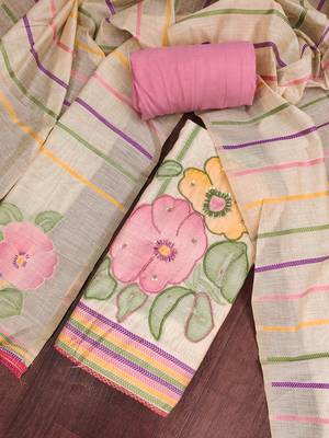multi unstitched weaving handwork with woven embellished dupatta silk blend dress material 4