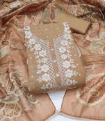 beige unstitched woven embroidered neck with digital printed dupatta modal butti dress material