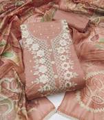 peach unstitched woven embroidered neck with digital printed dupatta modal butti dress material