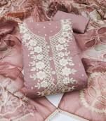 light purple unstitched woven embroidered neck with digital printed dupatta modal butti dress material