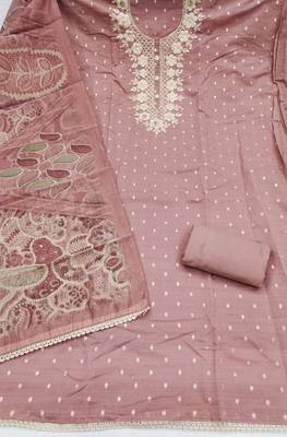light purple unstitched woven embroidered neck with digital printed dupatta modal butti dress material 2