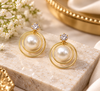 Certified natural freshwater pearls jewellery pearl drop earrings with cz stud and gold-tone multi-hoop 2