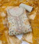 multi unstitched handwork position print embroidery with embroidered dupatta viscose salsa dress material