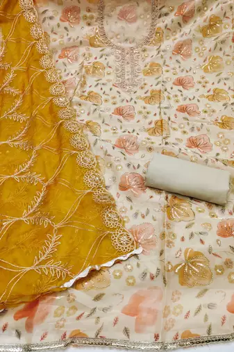 multi unstitched handwork position print embroidery with embroidered dupatta viscose salsa dress material