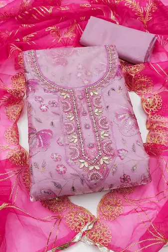 multi unstitched handwork position print embroidery with embroidered dupatta viscose salsa dress material