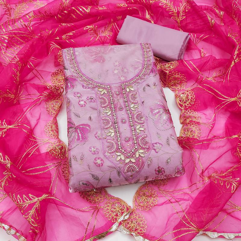 multi unstitched handwork position print embroidery with embroidered dupatta viscose salsa dress material