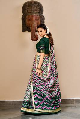 dark green silk blend printed traditional lehenga choli 2