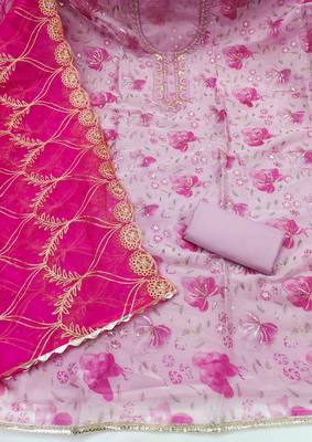 multi unstitched handwork position print embroidery with embroidered dupatta viscose salsa dress material 2