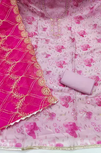 multi unstitched handwork position print embroidery with embroidered dupatta viscose salsa dress material