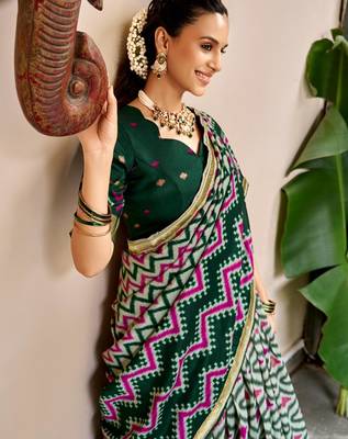 dark green silk blend printed traditional lehenga choli 3