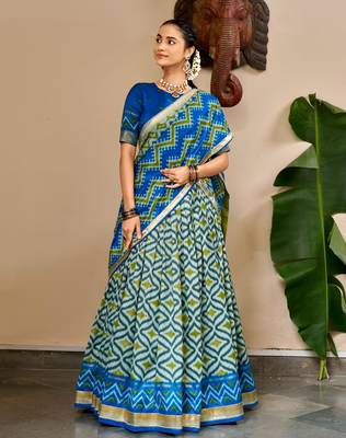 blue silk blend printed traditional lehenga choli 1