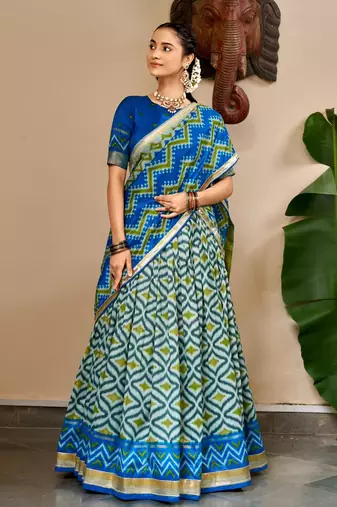 blue silk blend printed traditional lehenga choli