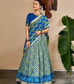 blue silk blend printed traditional lehenga choli