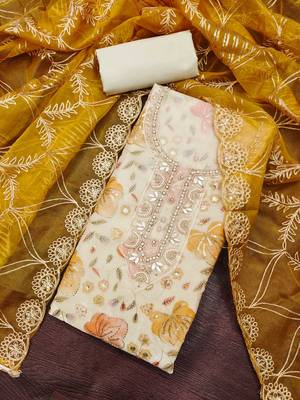 multi unstitched handwork position print embroidery with embroidered dupatta viscose salsa dress material 4