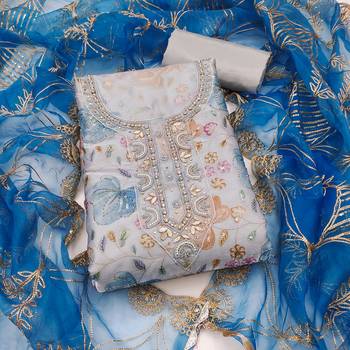 multi unstitched handwork position print embroidery with embroidered dupatta viscose salsa dress material 1