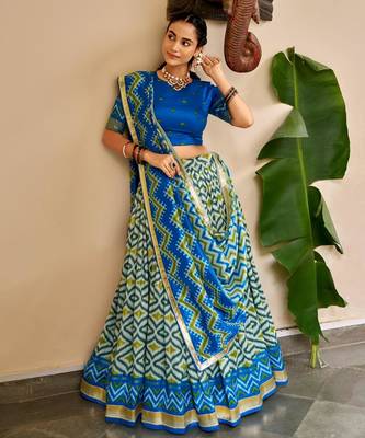 blue silk blend printed traditional lehenga choli 2