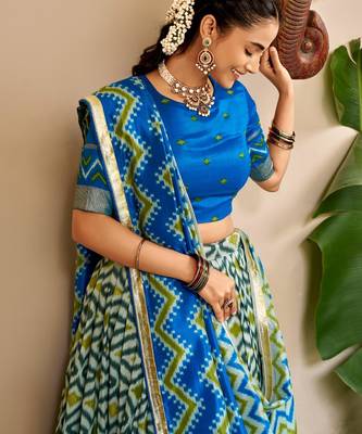 blue silk blend printed traditional lehenga choli 3