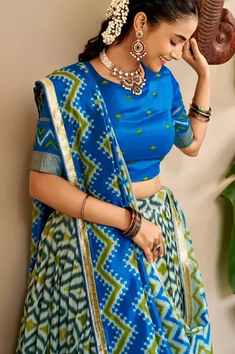 blue silk blend printed traditional lehenga choli