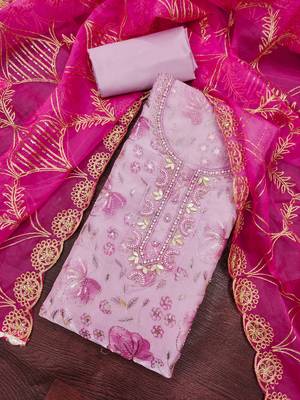 multi unstitched handwork position print embroidery with embroidered dupatta viscose salsa dress material 4