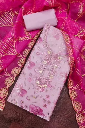 multi unstitched handwork position print embroidery with embroidered dupatta viscose salsa dress material