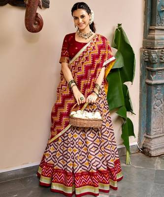maroon silk blend printed traditional lehenga choli 1
