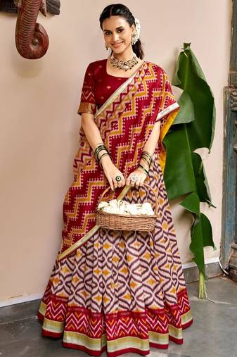 maroon silk blend printed traditional lehenga choli