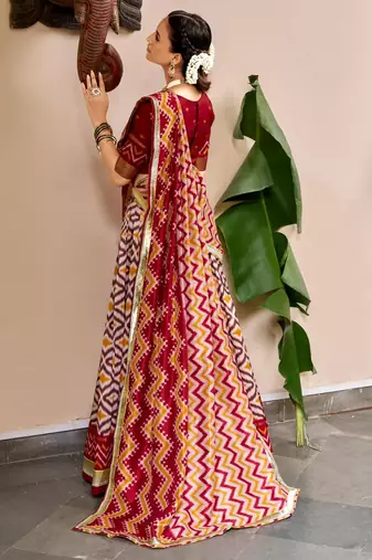 maroon silk blend printed traditional lehenga choli