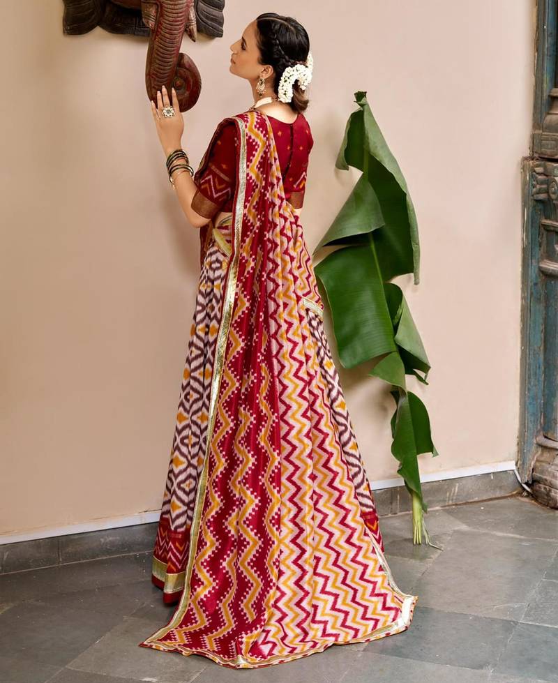 maroon silk blend printed traditional lehenga choli