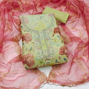 multi unstitched handwork position print embroidery with embroidered dupatta viscose salsa dress material 1