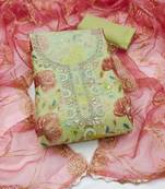 multi unstitched handwork position print embroidery with embroidered dupatta viscose salsa dress material
