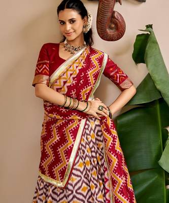 maroon silk blend printed traditional lehenga choli 3