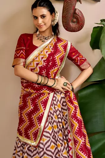 maroon silk blend printed traditional lehenga choli