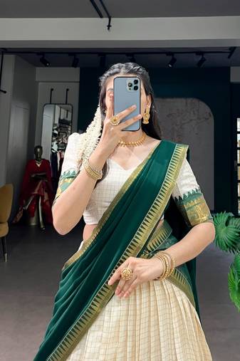off white cotton poly woven traditional lehenga choli upto 42