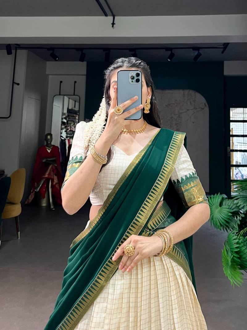 off white cotton poly woven traditional lehenga choli upto 42