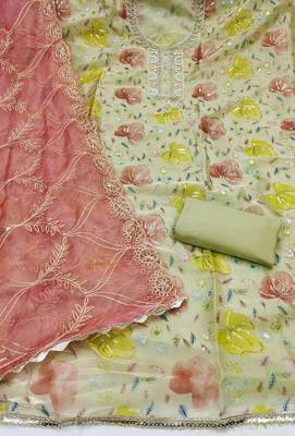 multi unstitched handwork position print embroidery with embroidered dupatta viscose salsa dress material 2