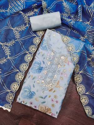 multi unstitched handwork position print embroidery with embroidered dupatta viscose salsa dress material 4
