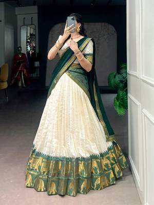 off white cotton poly woven traditional lehenga choli upto 42 2