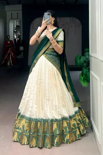 off white cotton poly woven traditional lehenga choli upto 42