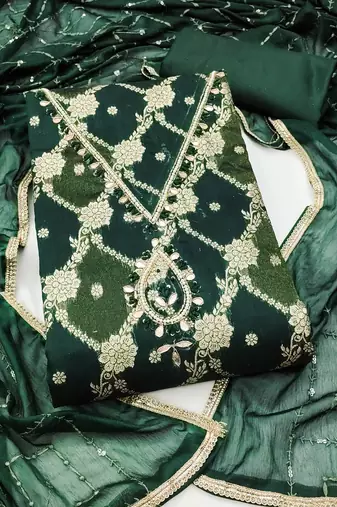 multi unstitched weaving handwork with embroidered dupatta dress material