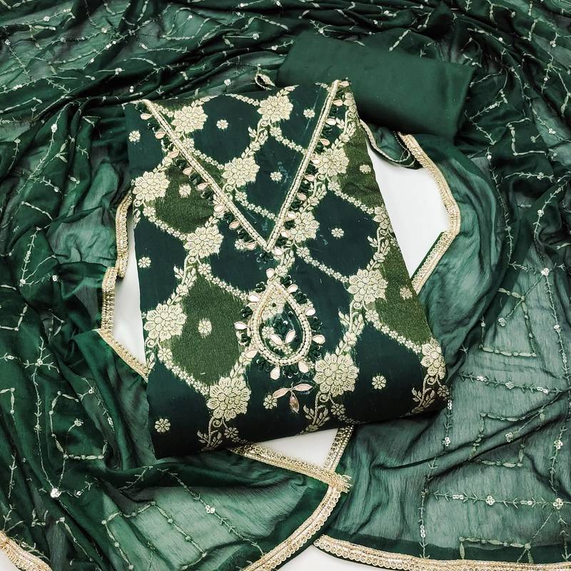 multi unstitched weaving handwork with embroidered dupatta dress material