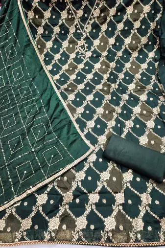 multi unstitched weaving handwork with embroidered dupatta dress material
