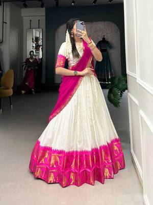 off white cotton poly woven traditional lehenga choli upto 42 1