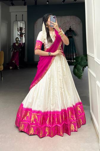 off white cotton poly woven traditional lehenga choli upto 42