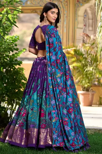 purple silk blend printed traditional lehenga choli upto 42