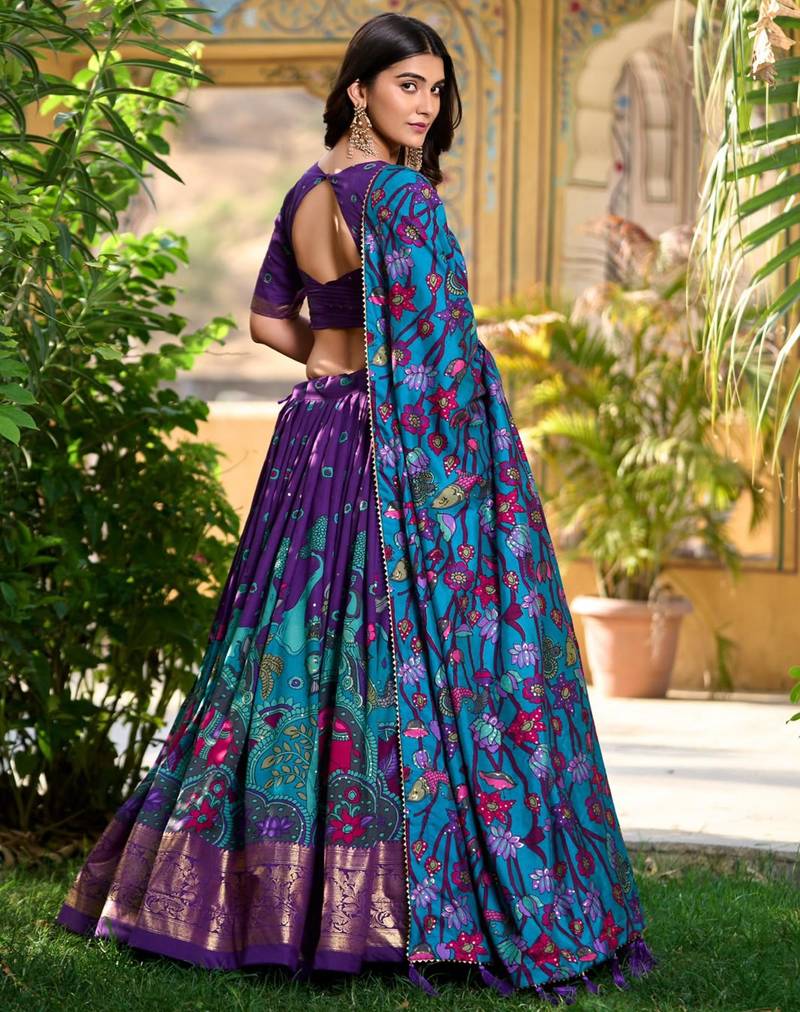 purple silk blend printed traditional lehenga choli upto 42