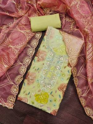 multi unstitched handwork position print embroidery with embroidered dupatta viscose salsa dress material 4