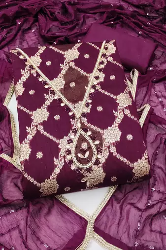 multi unstitched weaving handwork with embroidered dupatta dress material