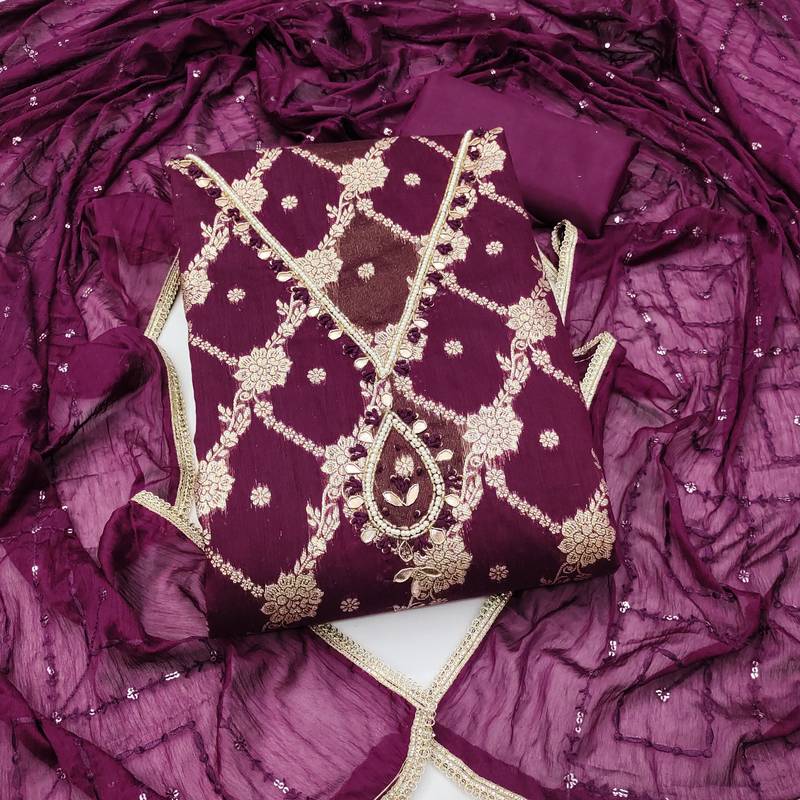 multi unstitched weaving handwork with embroidered dupatta dress material
