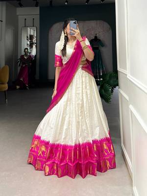 off white cotton poly woven traditional lehenga choli upto 42 3